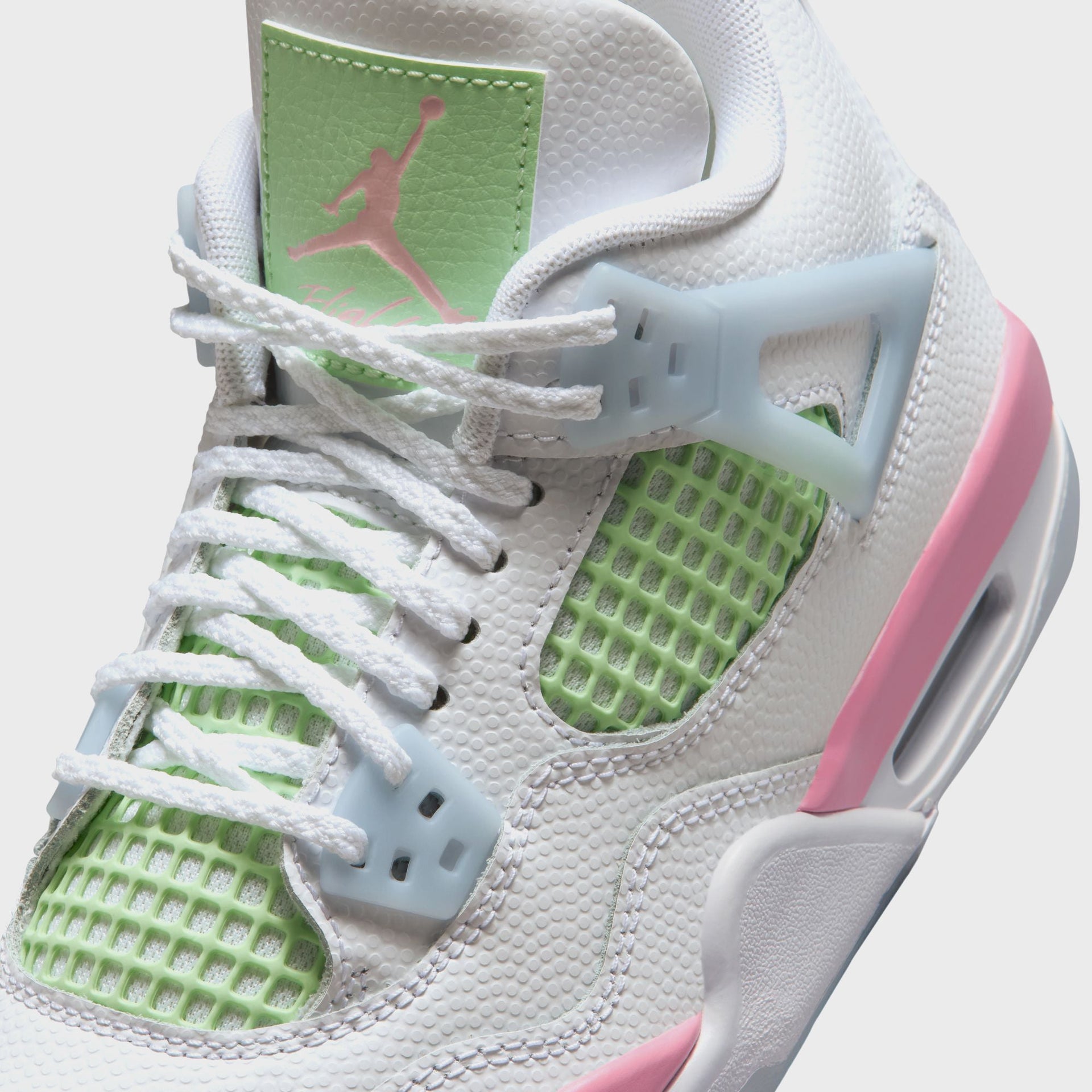 Jordan GS Air Jordan 4 Retro - White / Half Blue / Vapor Green / Medium Soft Pink