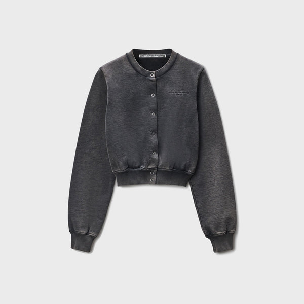 Alexander Wang Shrunken Snap Cardigan Crewneck - Washed Black – Kith