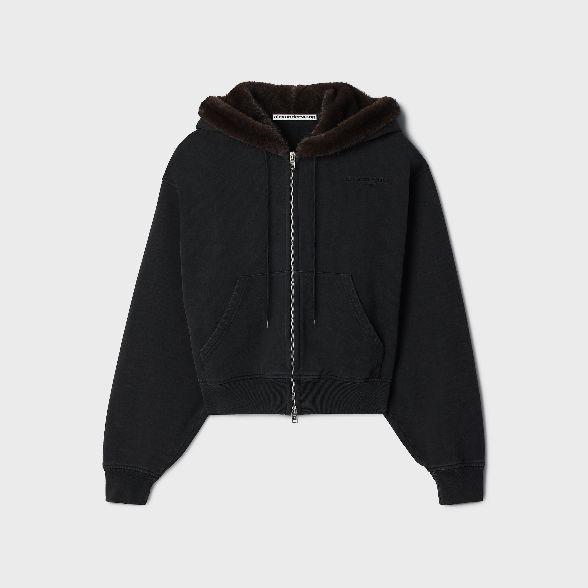 Alexander Wang Faux Fur Hood Zip Up Hoodie - Black – Kith