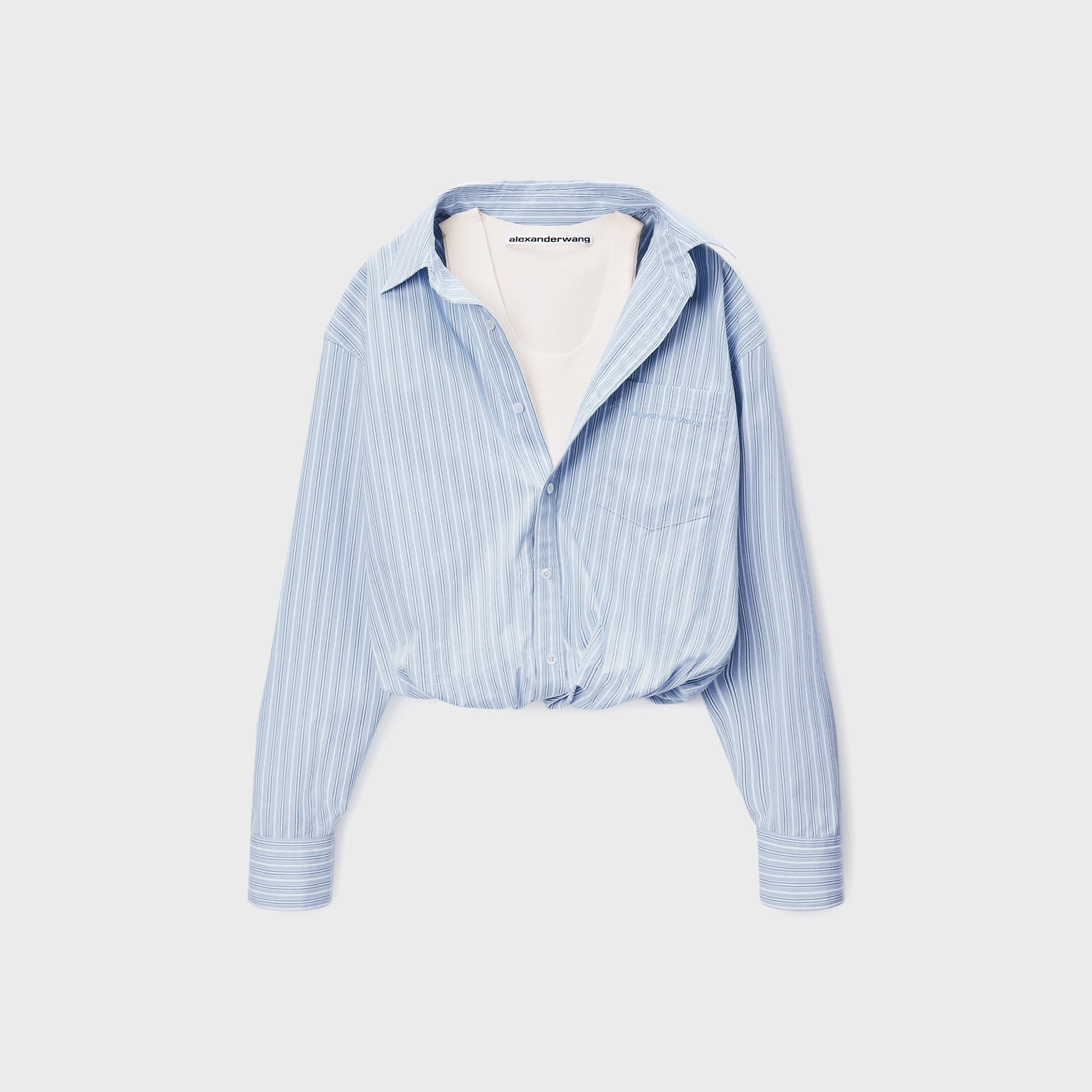 Alexander Wang Gathered Striped Shirt With Layered Tank - Light Blue Stripe