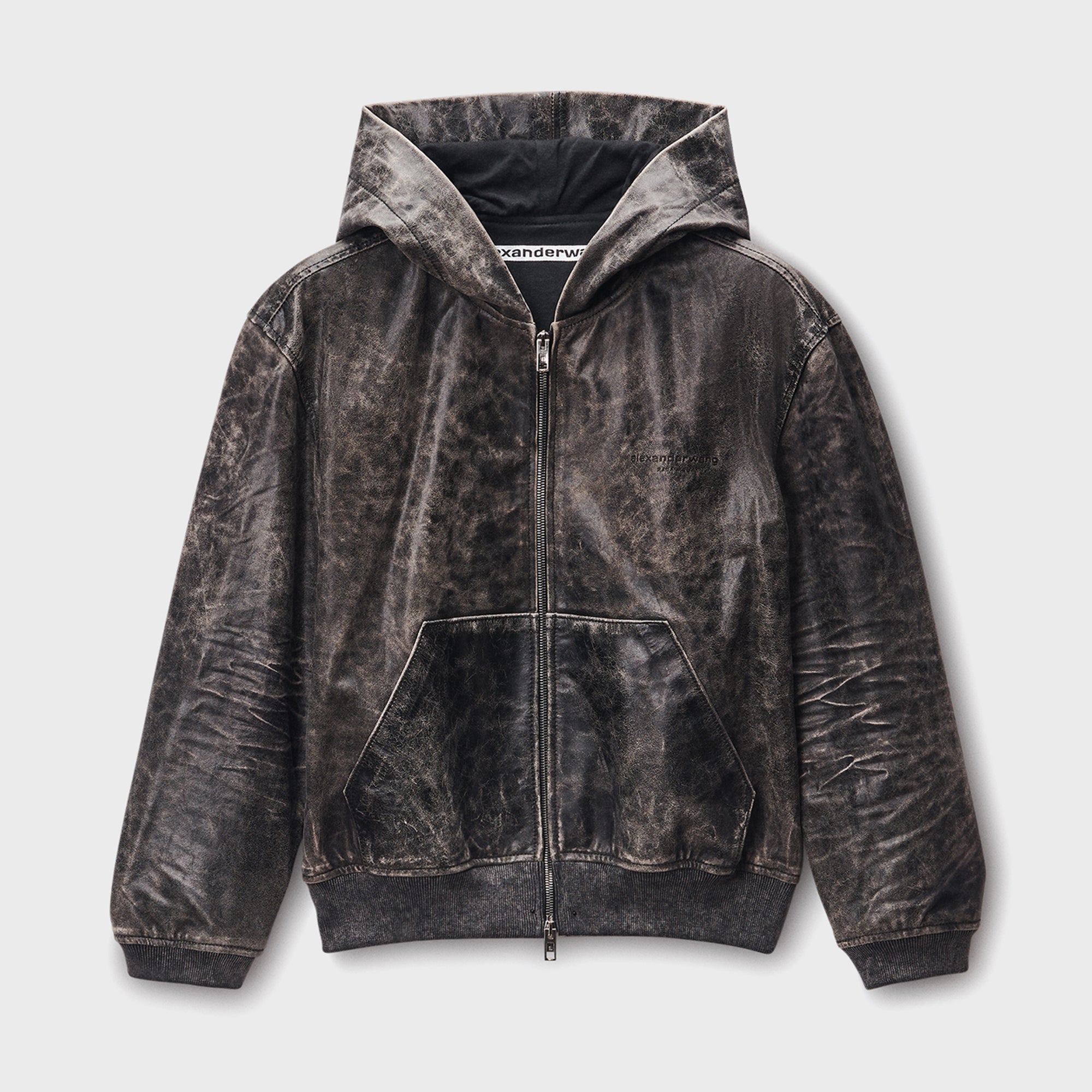 Alexander Wang Shrunken Leather Zip-Up Hoodie - Stone – Kith