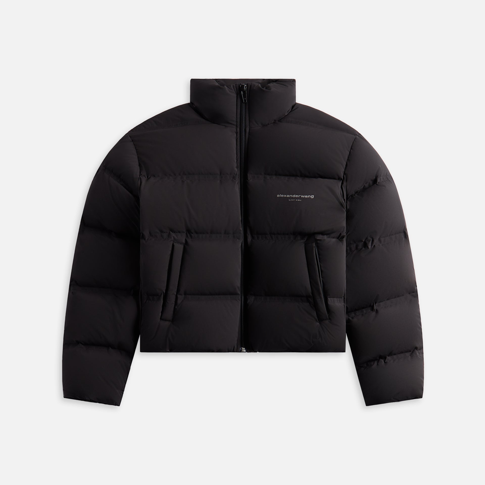 Alexander Wang Jacquard Channel Cropped Puffer with Reflective Logo - Black