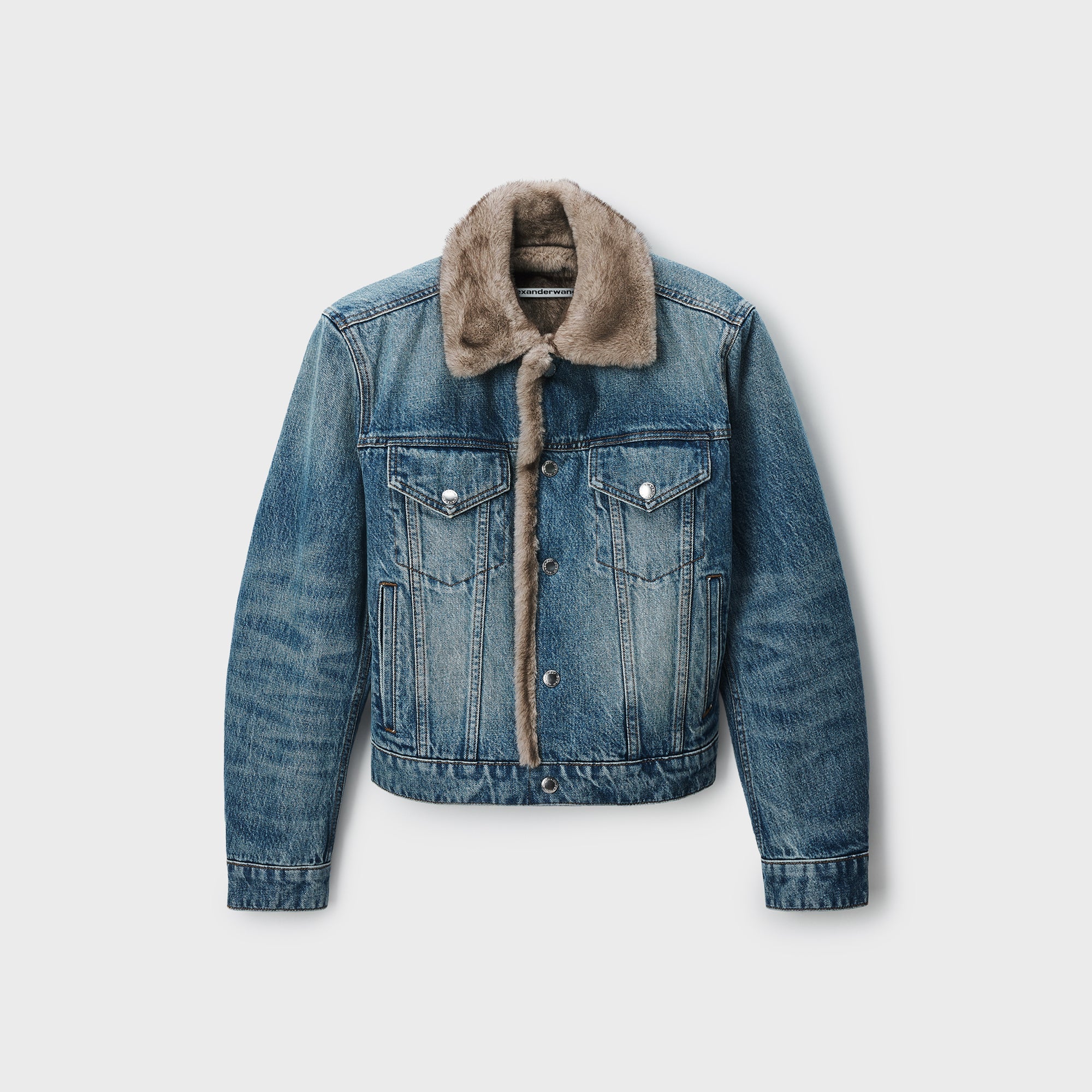 Alexander Wang Faux Fur Lined Denim Jacket - Tinted Medium Indigo