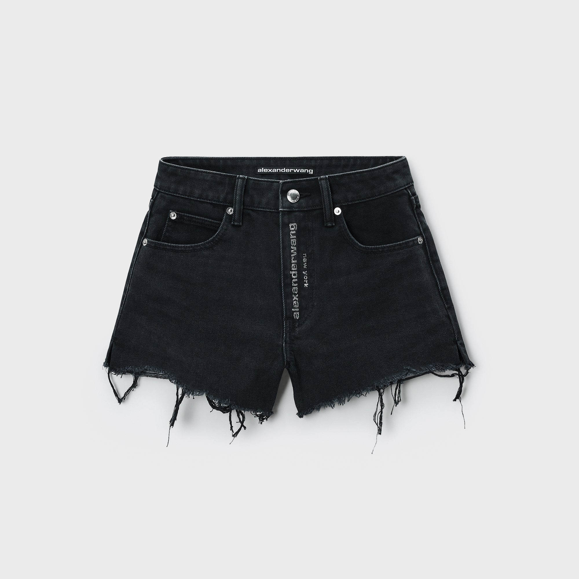 Alexander Wang Crystal Hotfix Logo Fly Relaxed Short - Faded Black