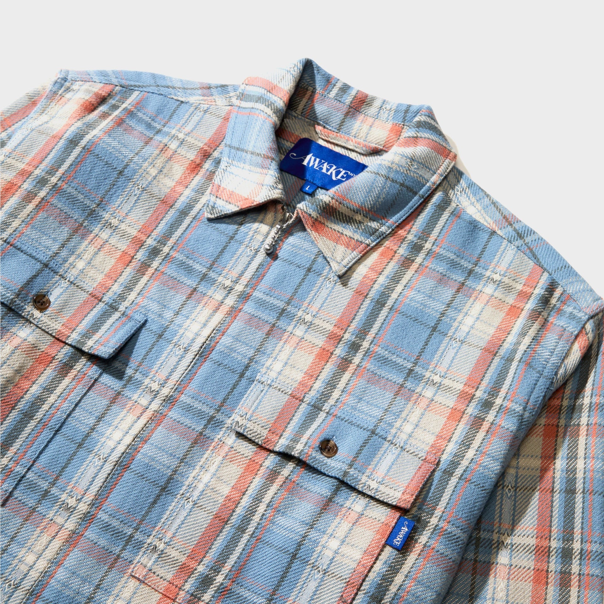 Awake NY Rivington Zip Flannel Shirt - Blue