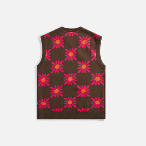 Awake NY Checkered Floral Sweater Vest - Brown Floral