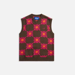 Awake NY Checkered Floral Sweater Vest - Brown Floral