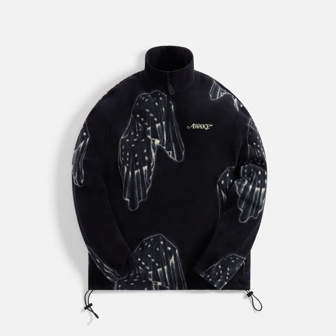 Awake NY Dice Print Fleece Quarter Zip Pullover - Black / Cream