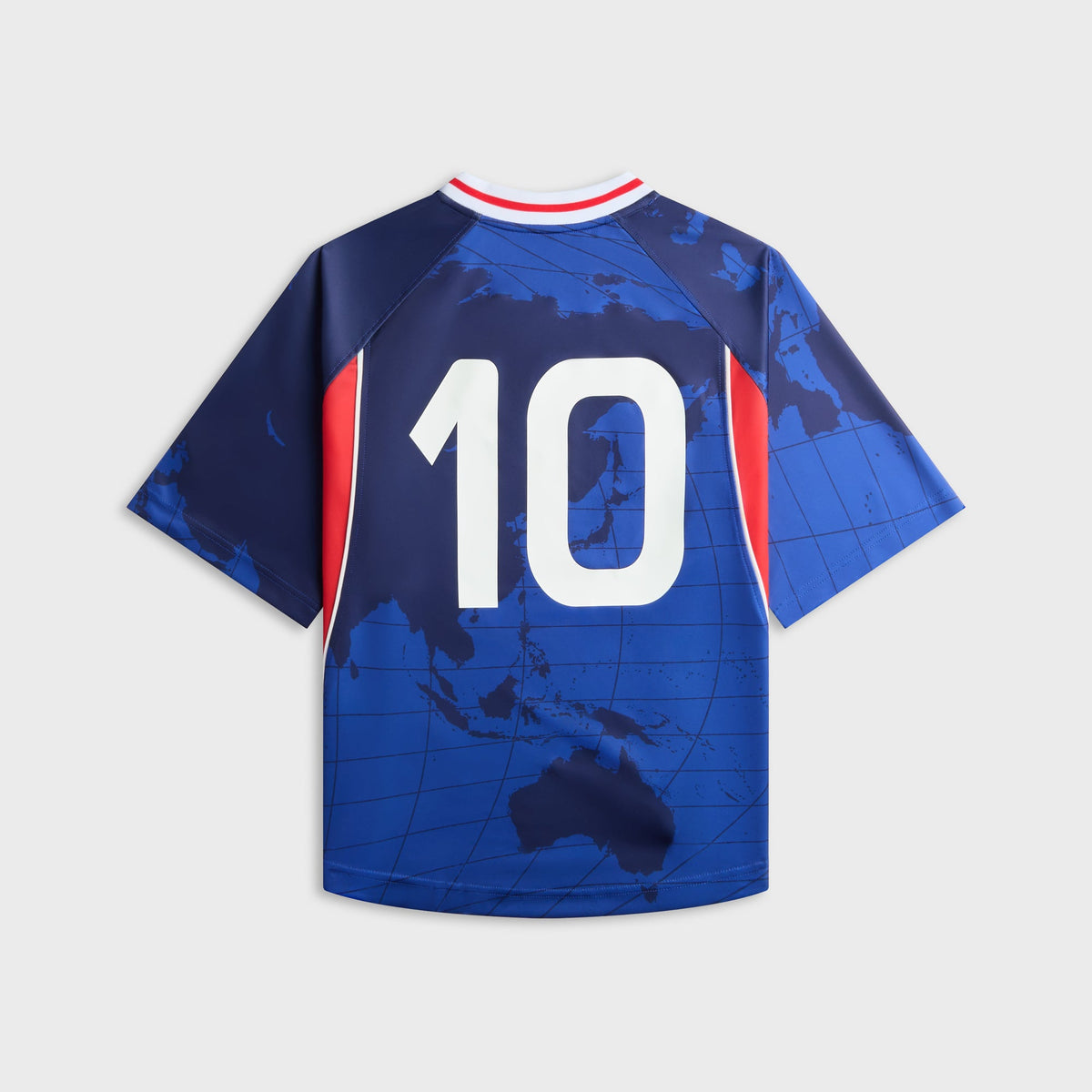 Awake NY Mundial Crown Jersey in Blue, blue world-map print soccer jersey with number 10 on back