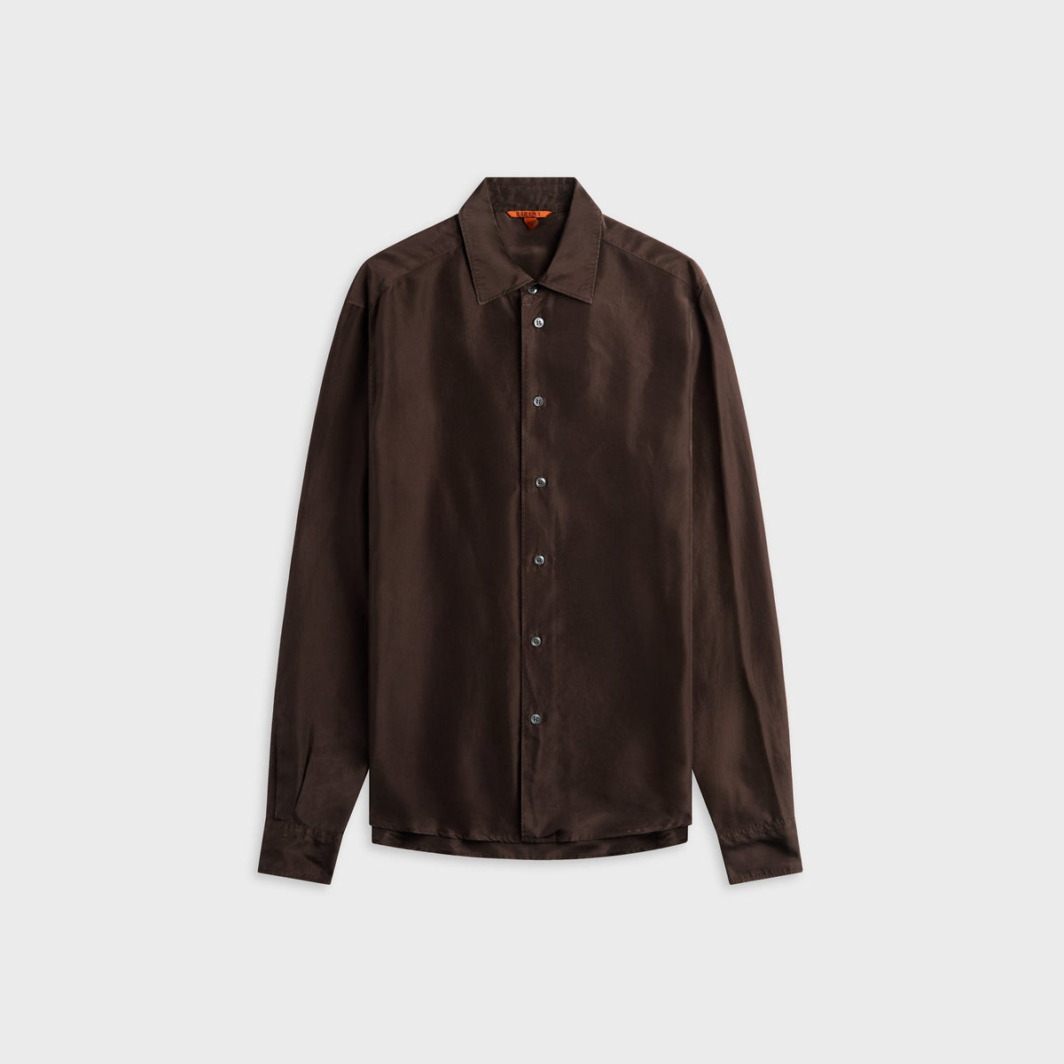Barena Maridola Shirt in Caffe, brown satin button-up shirt, front view