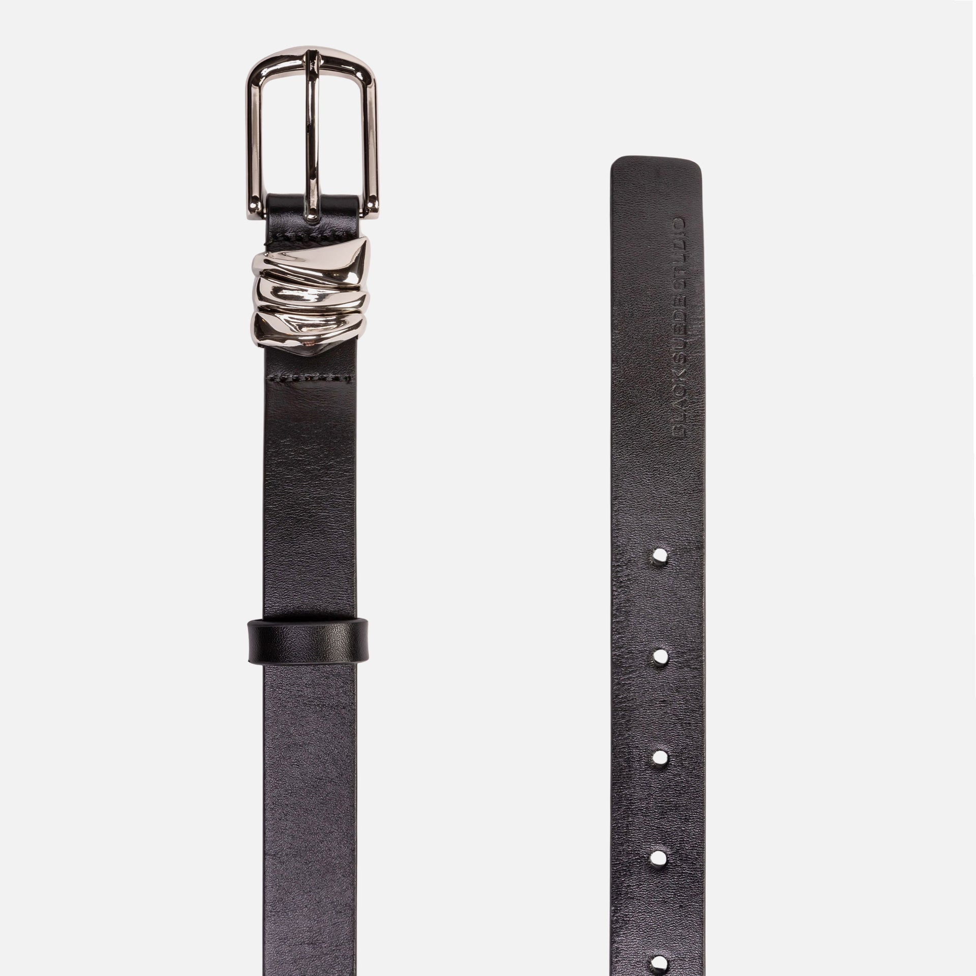 Black Suede Studio Boyfriend Belt - Black / Silver Hardware