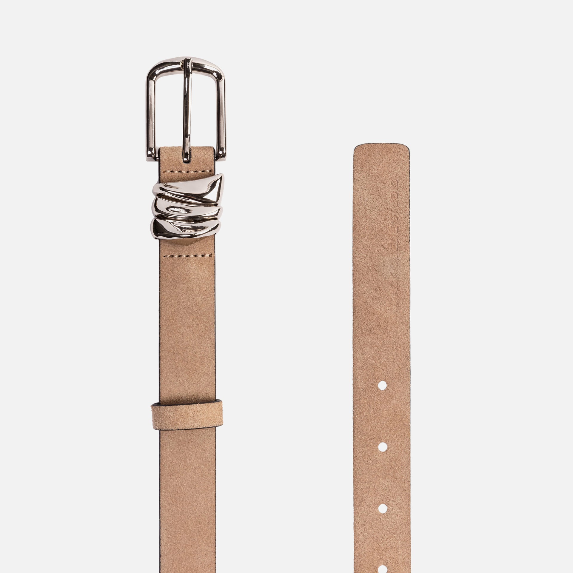 Black Suede Studio Boyfriend Belt - Sand Suede / Silver Hardware