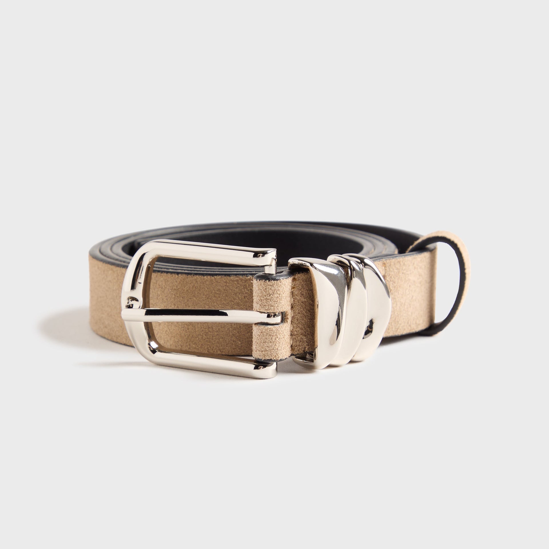 Black Suede Studio Boyfriend Belt - Sand Suede / Silver