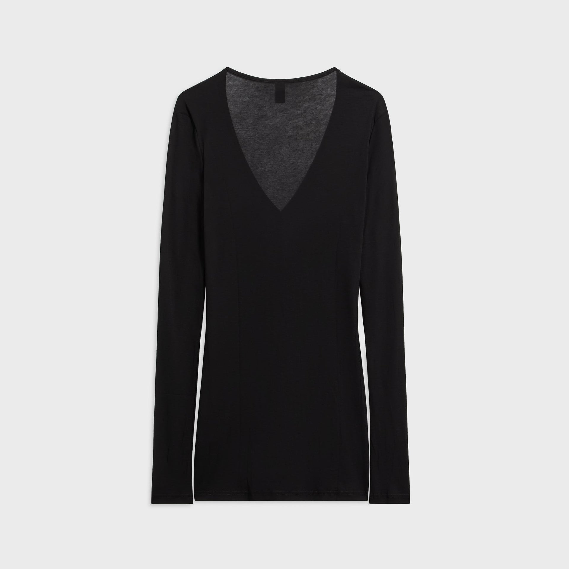 Bond-Eye Elias black long-sleeve mini dress, deep V sheer back, rear flat-lay