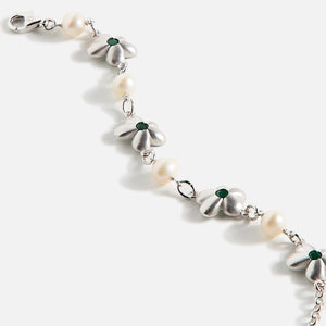 VEERT The Green Pearl Flower Bracelet - White Gold