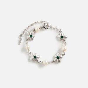 VEERT The Green Pearl Flower Bracelet - White Gold