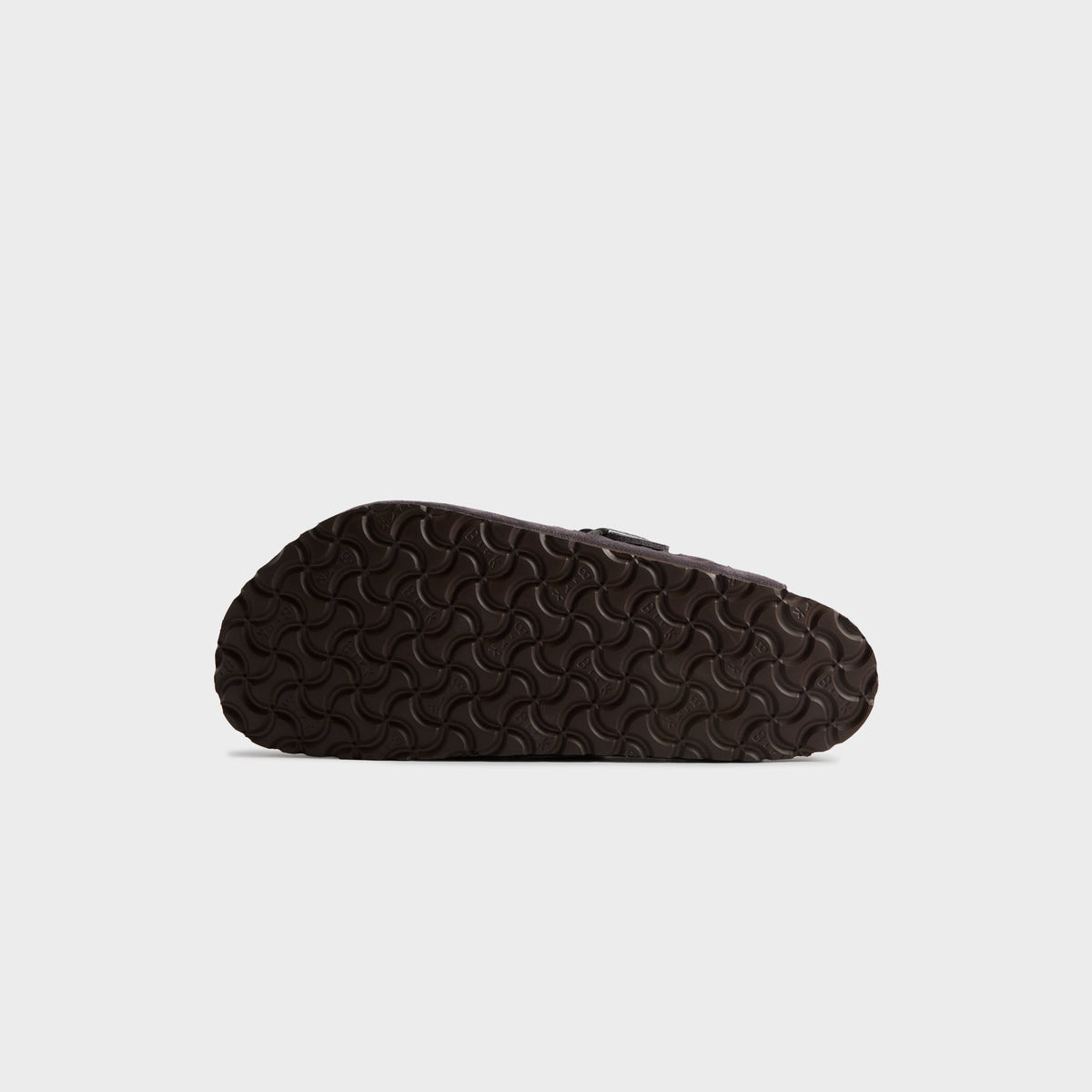 Kith for Birkenstock Boston Braided in Rabbit Grey, bottom view of the dark brown rippled rubber outsole