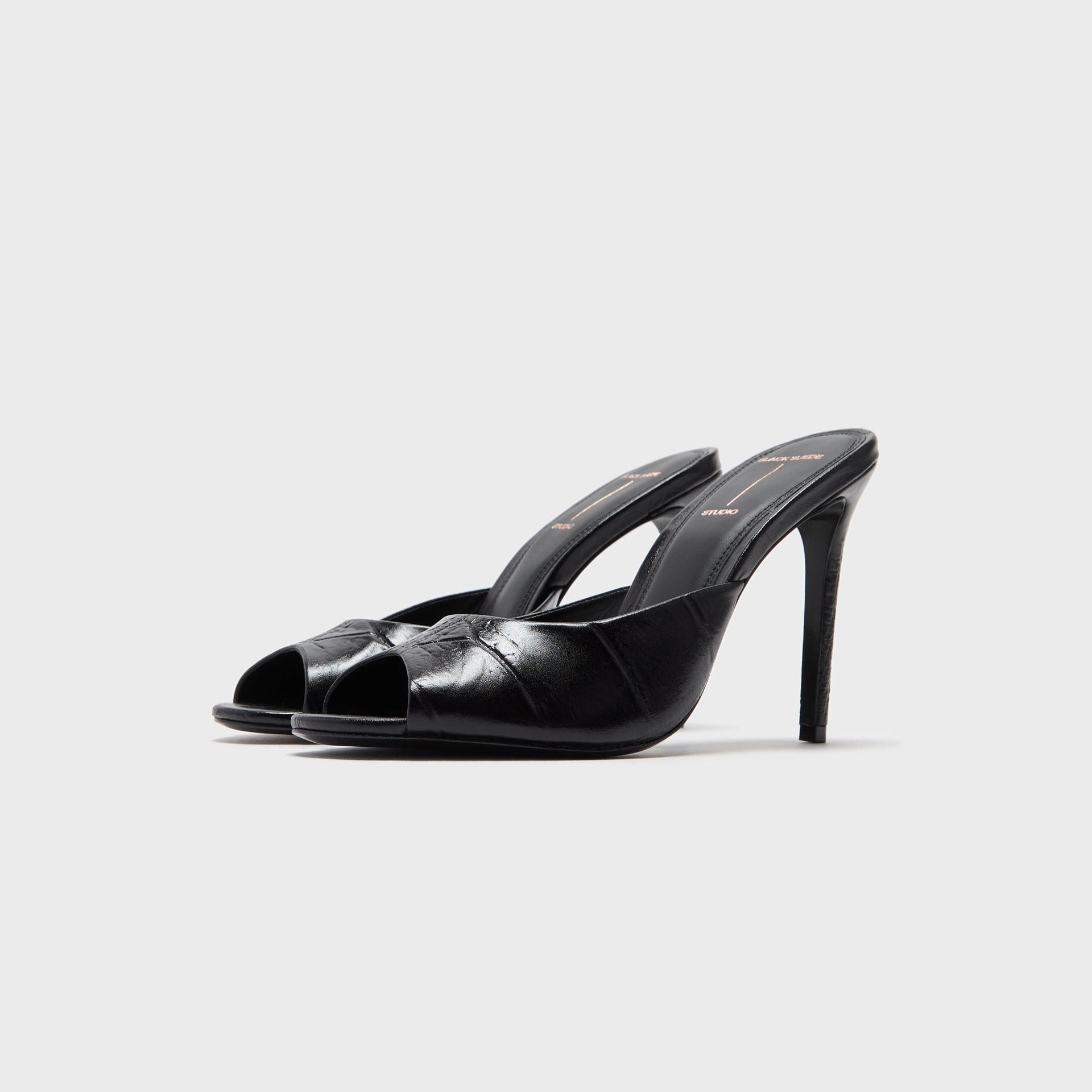 Black Suede Studio Alessia - Black Croc Leather
