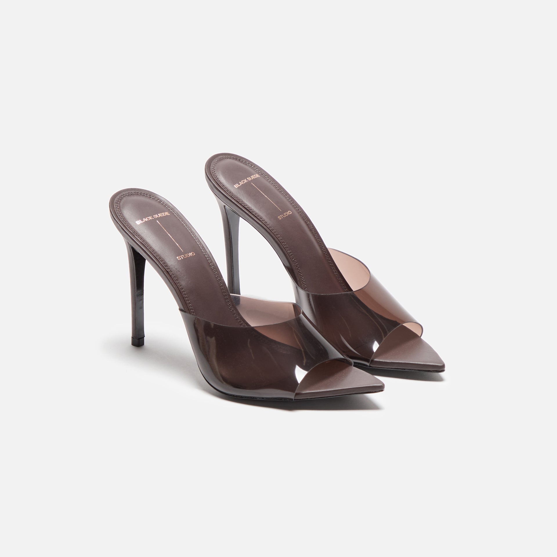 Black Suede Studio Bella Patent PVC Mule - Chocolate