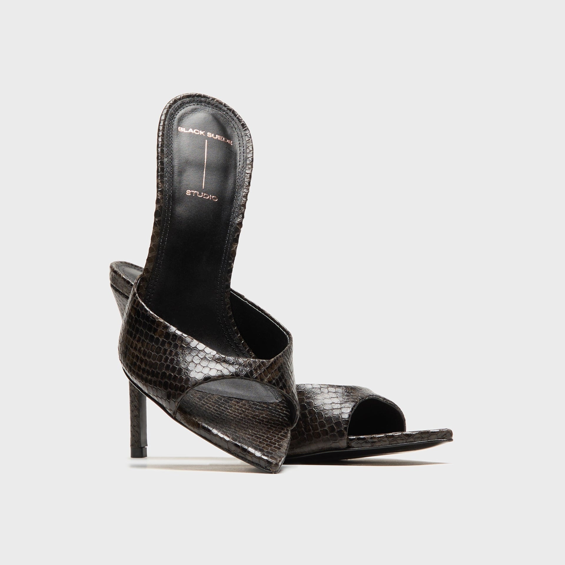 Black Suede Studio Brea Mule - Brown Printed Snake