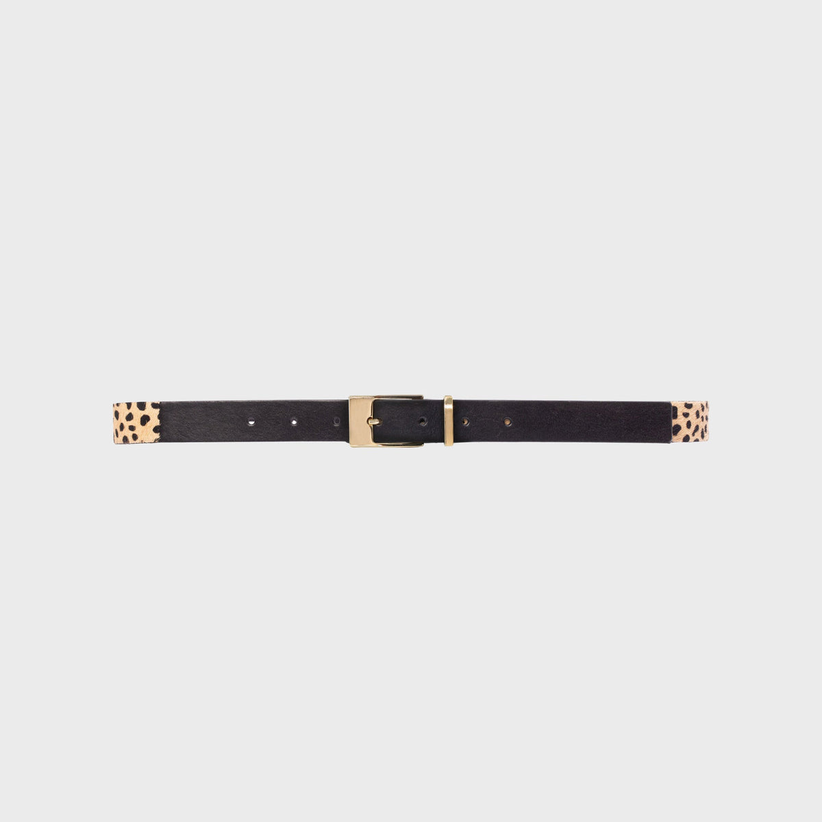 Black Suede Studio Legend Belt - Camel Dotted Cheetah Pony Hair / Gold Buckle