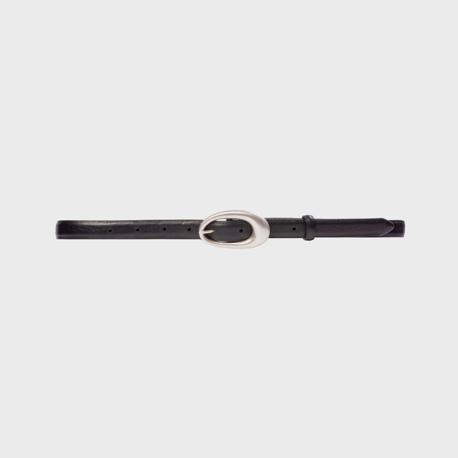 Black Suede Studio Oval Belt - Black Leather / Silver Buckle