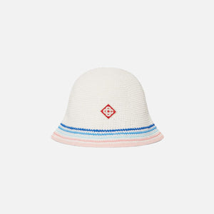 Casablanca Striped Crochet Bucket Hat - White