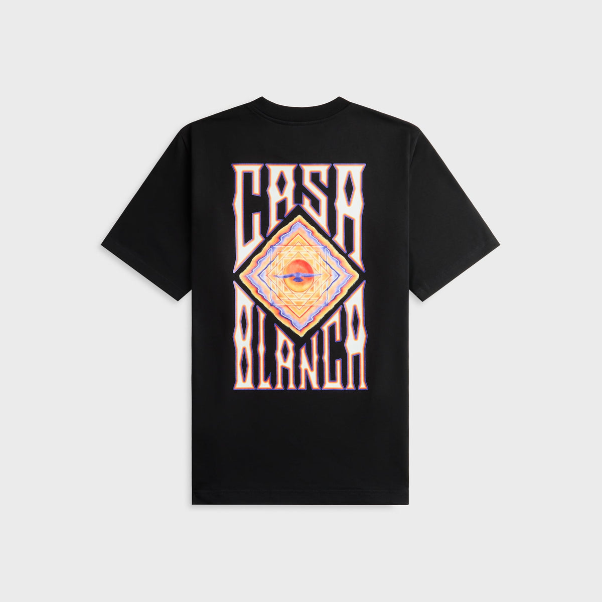 Casablanca black tee with large diamond-framed Casablanca logo graphic, back view