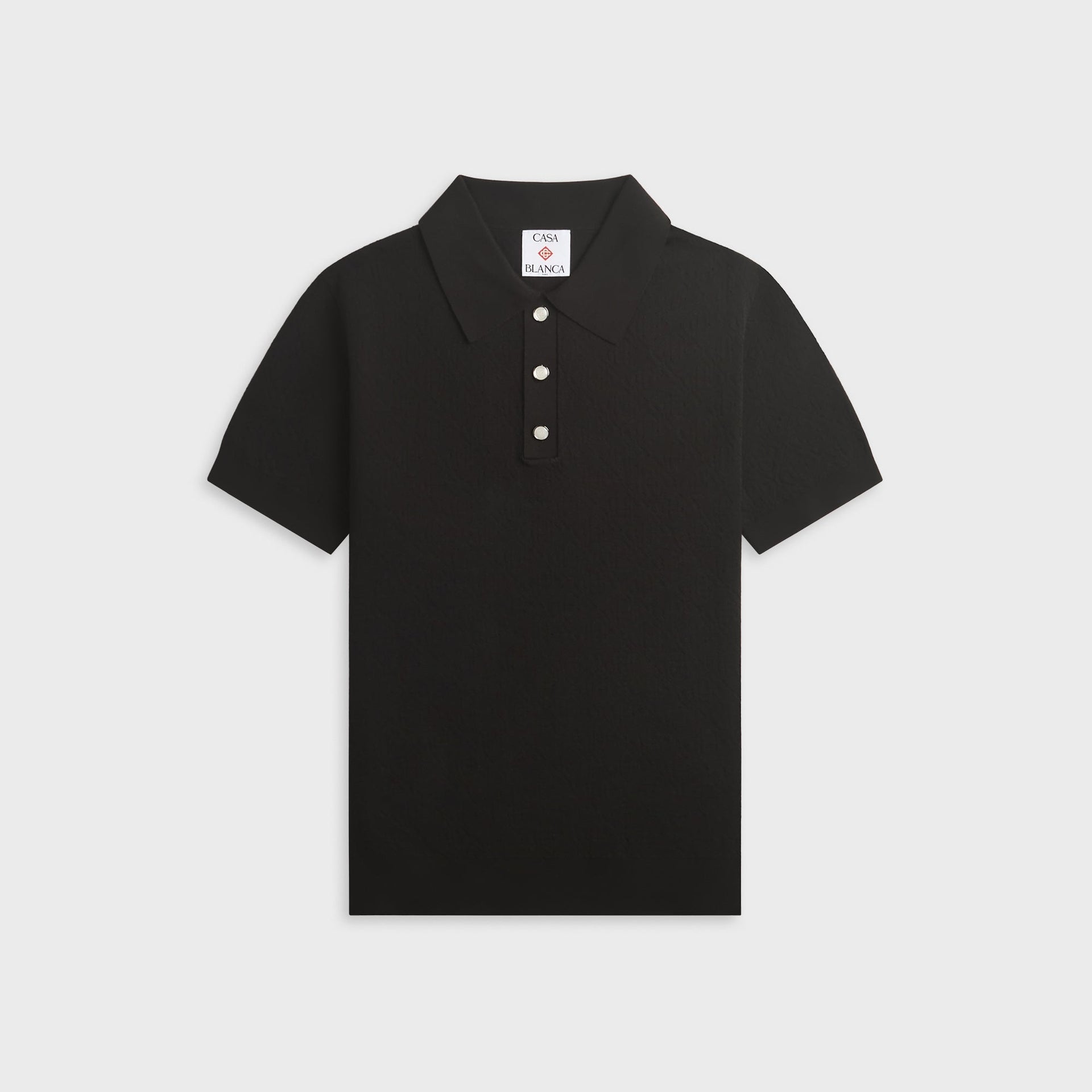 Casablanca Pointelle Monogram Short Sleeve Polo Shirt - Black