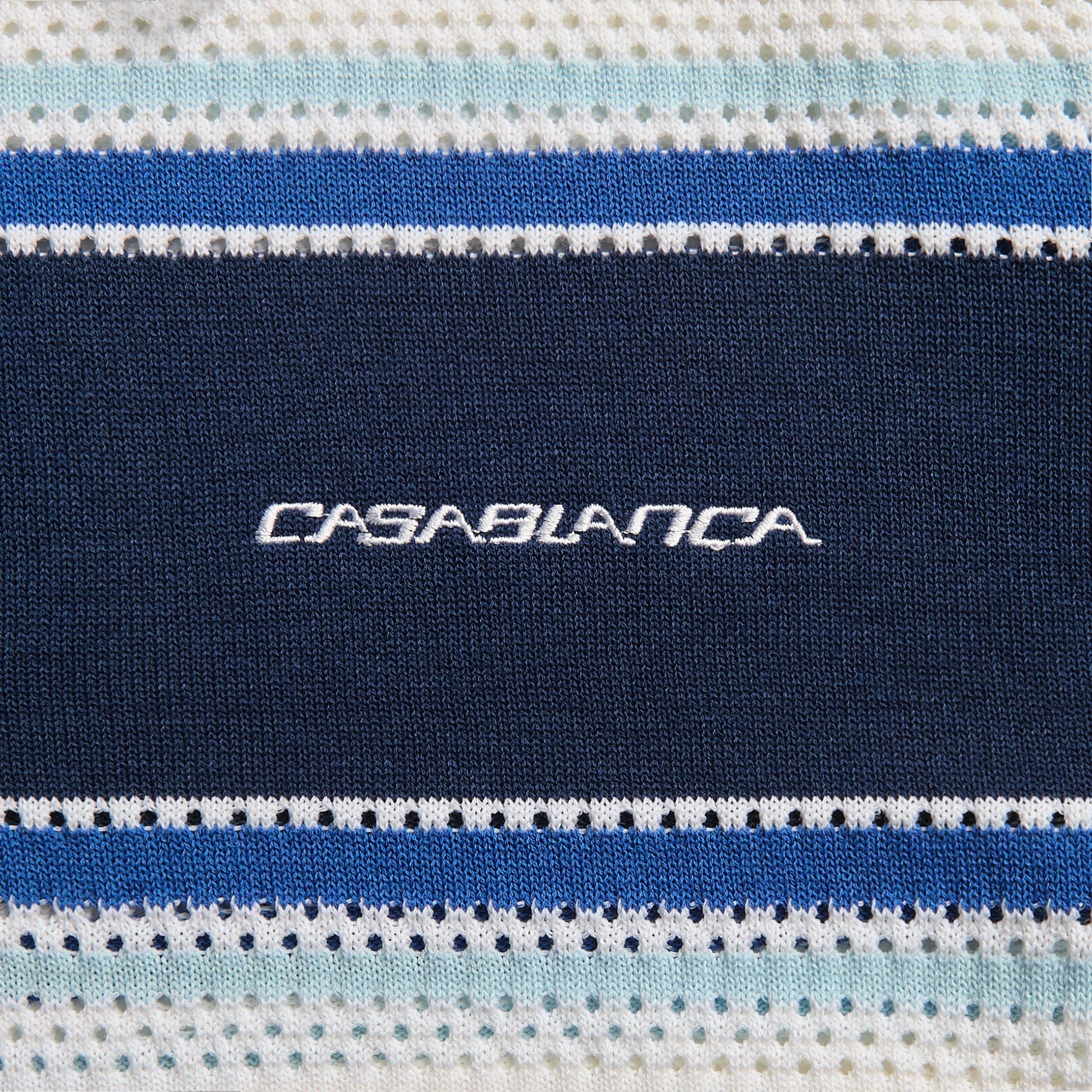 Casablanca Striped Mesh Short Sleeve Polo Shirt - White / Blue