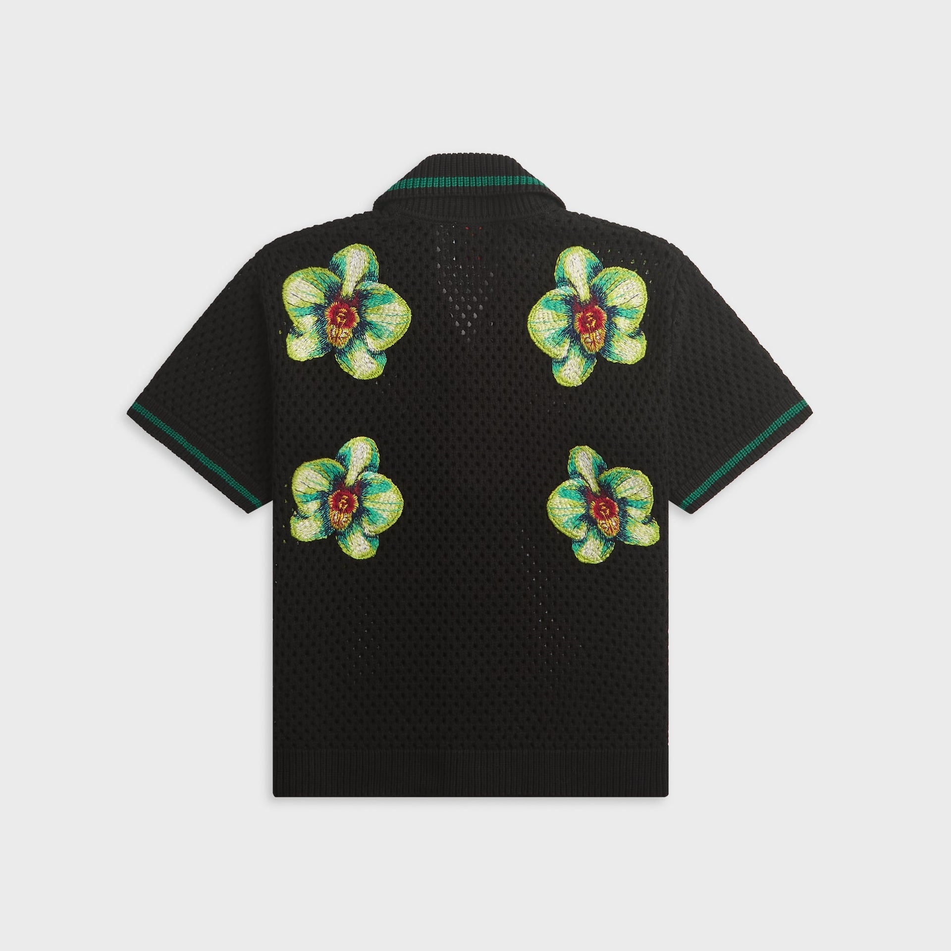 Casablanca Glitch Orchid Embroidered Short Sleeve Crochet Shirt - Black