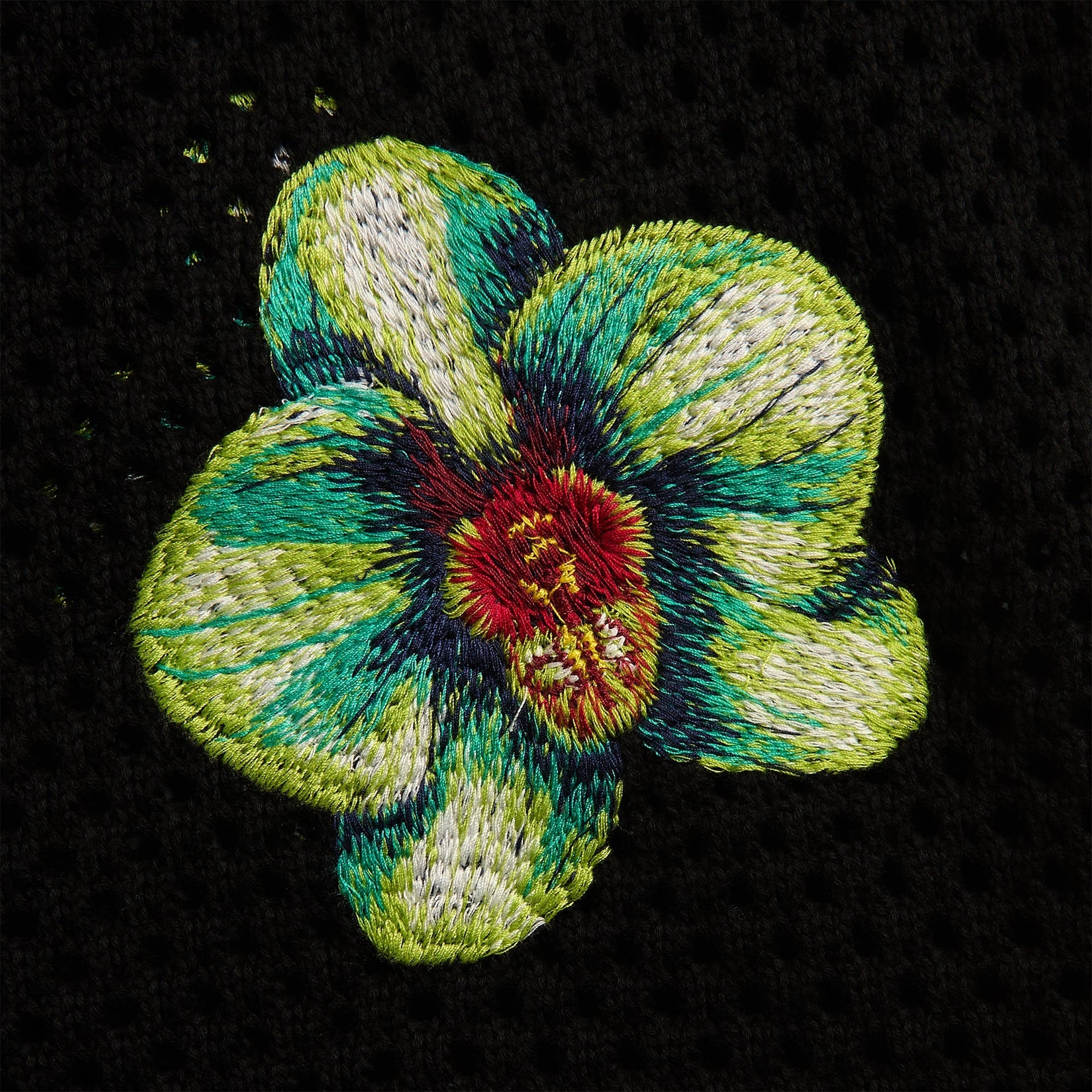 Casablanca Glitch Orchid Embroidered Short Sleeve Crochet Shirt - Black