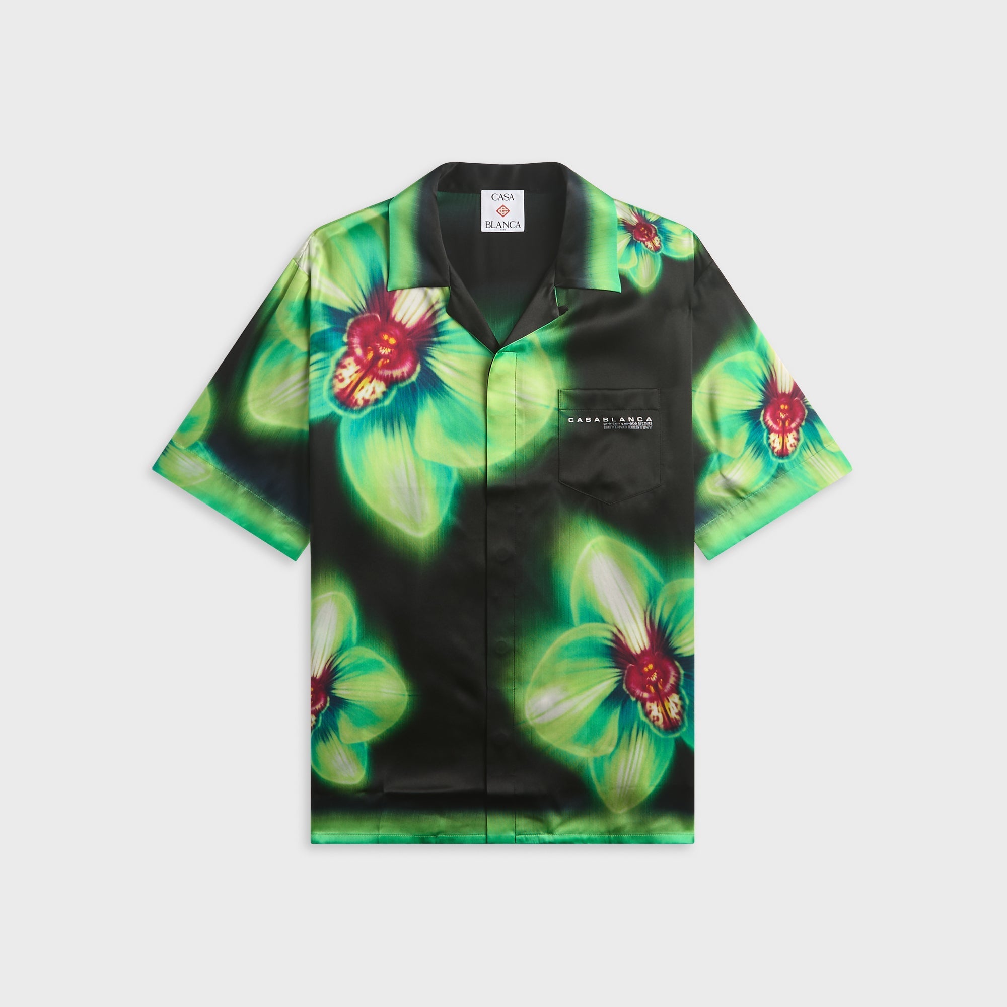 Casablanca Orchid Glitch Short Sleeve Silk Shirt - Black – Kith