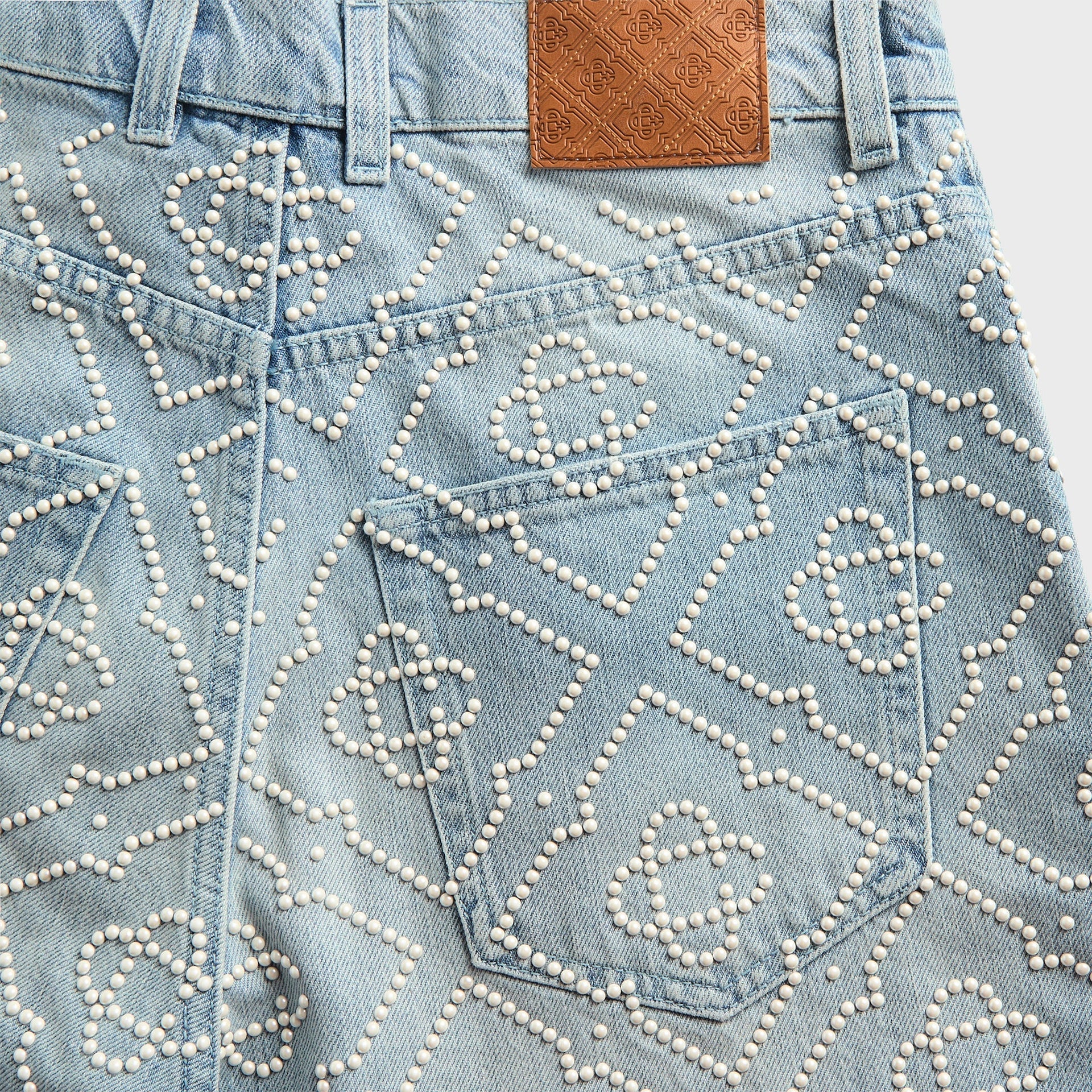 Casablanca Pearly Monogram Wide Leg Denim Short - Denim