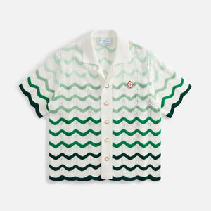 Casablanca Mens Gradient Wave Crochet Camp Shirt - Green