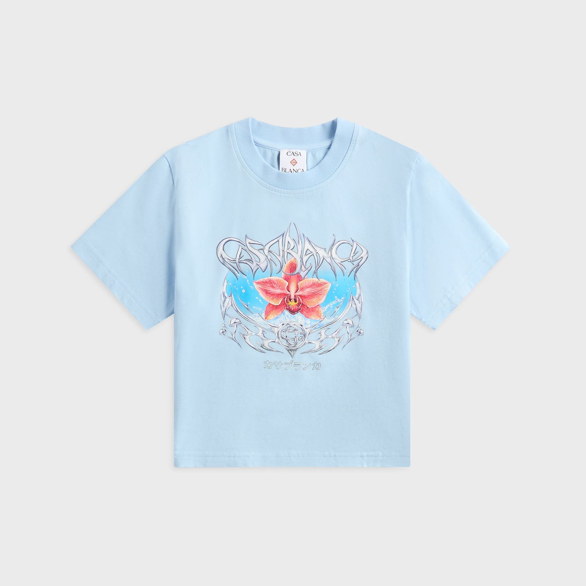 Casablanca Blades Cropped Baby Tee - Pale Blue
