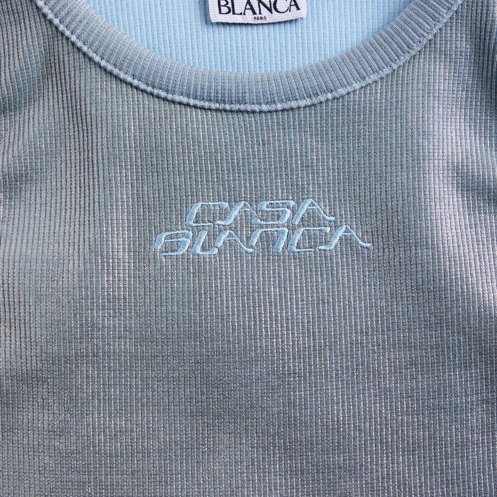Casablanca Ribbed Silver Plated Tank Top - Silver / Blue