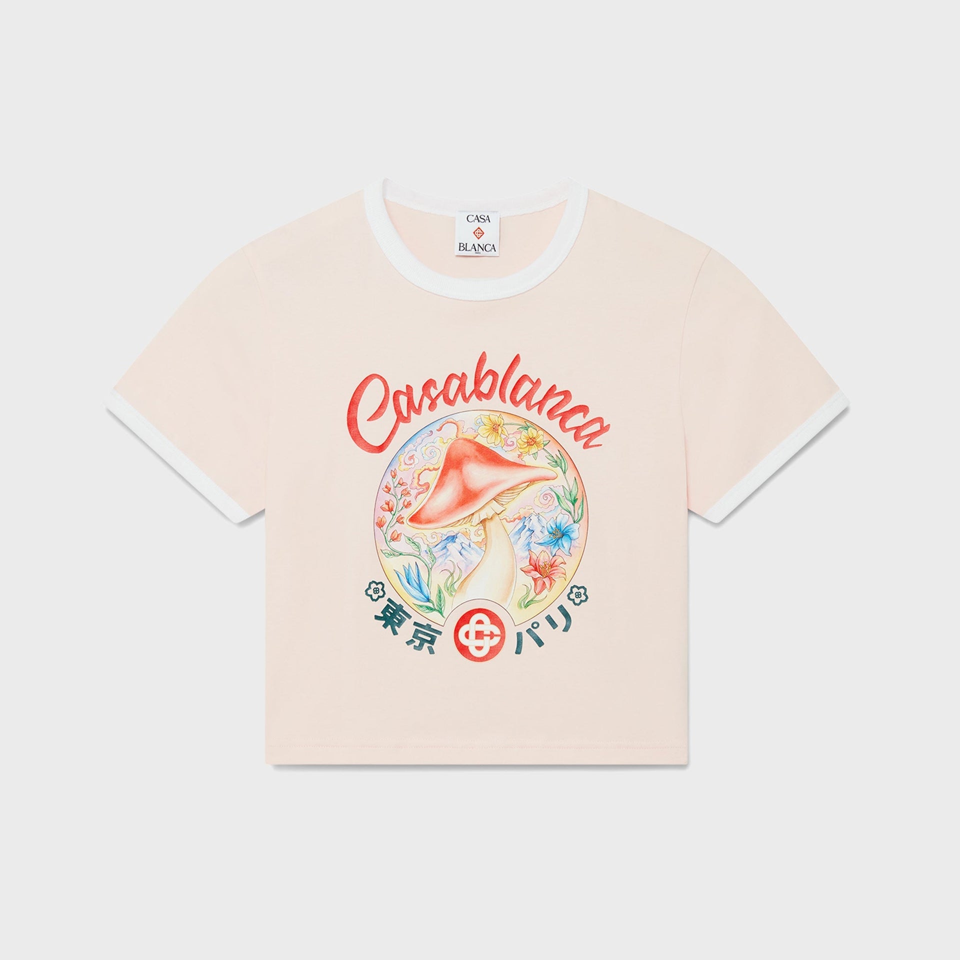 Casablanca Mushroom Emblem Printed Baby Tee in Pink