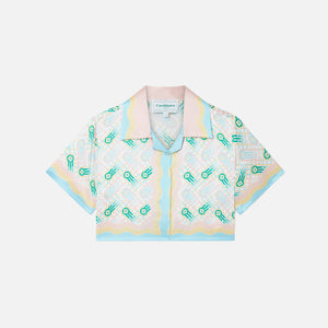 Casablanca Cuban Collar Cropped Silk Short Sleeve Shirt - Ping