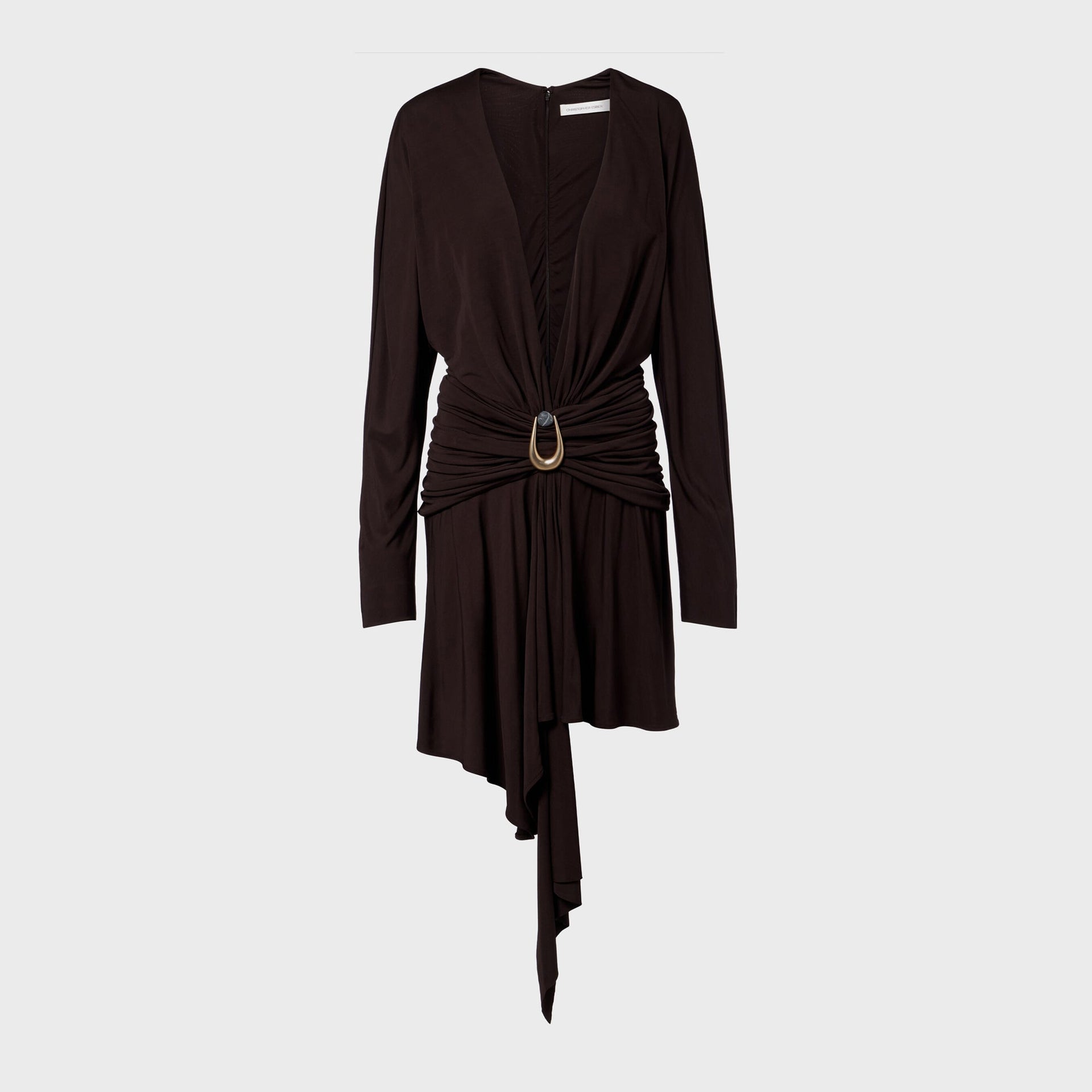 Christopher Esber Stone Pin Scarf Drope Longsleeve Mini Dress Christopher Esber Stone Pin Scarf Drope Longsleeve Mini Dress