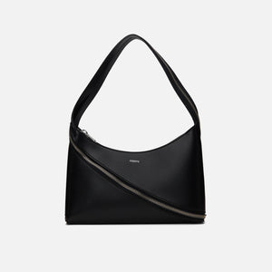 BY FAR Black Suede Leather Soho Handbag Half Moon Shoulder Bag NEW Silver  Zip