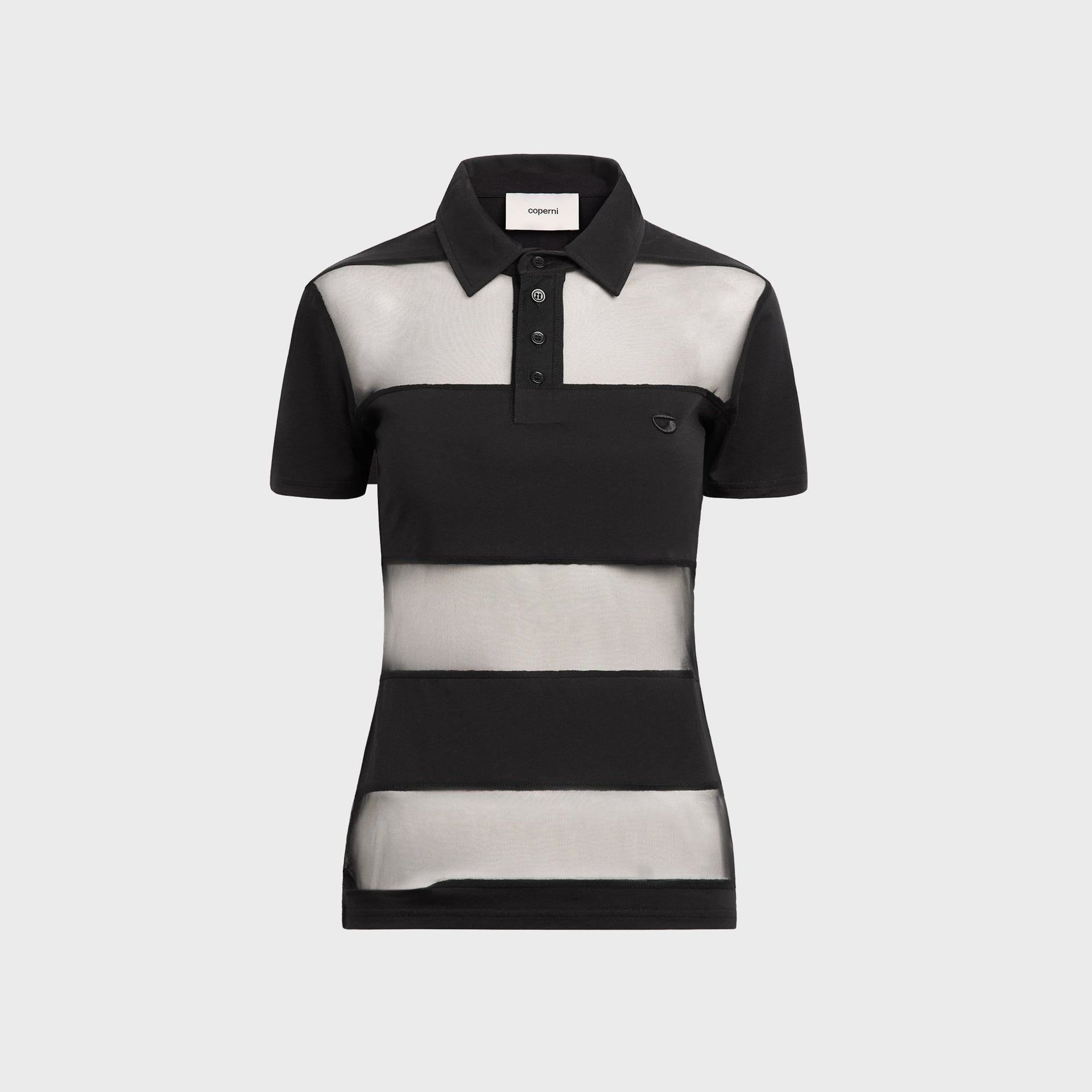 Coperni Striped Sheer Polo Top - Black