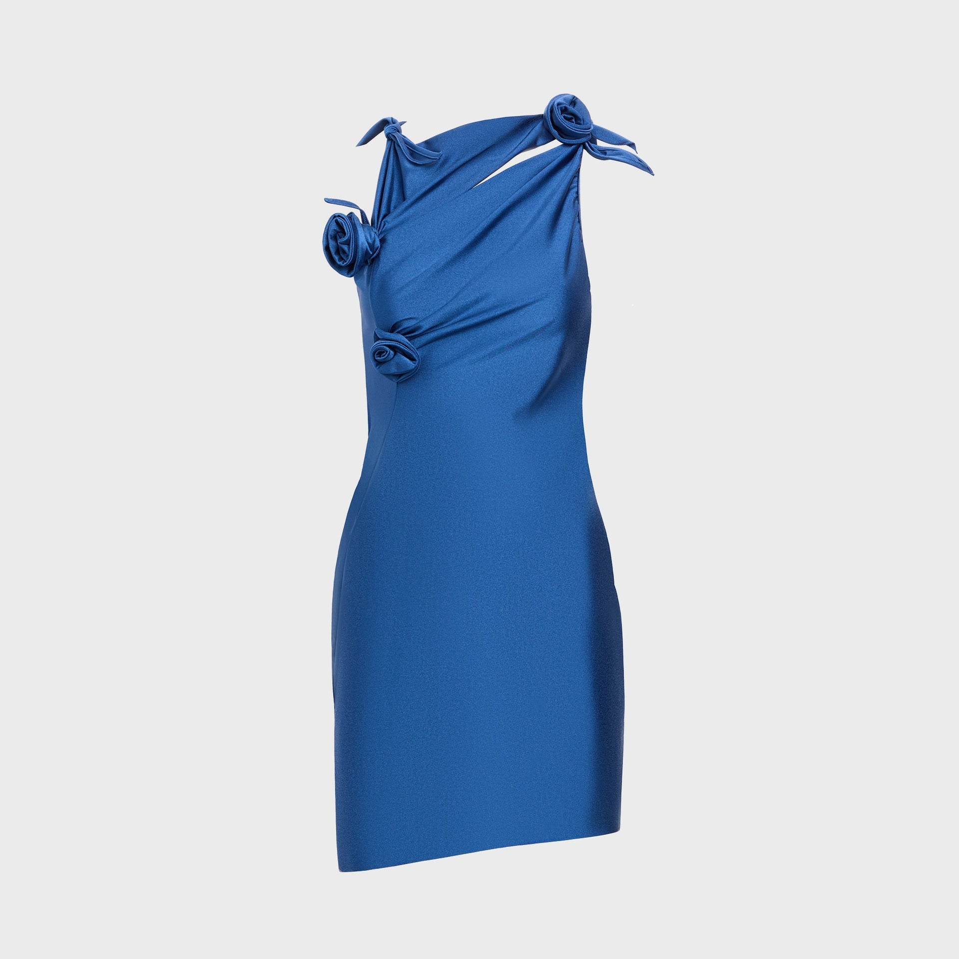 Coperni Asymmetric Flower Mini Dress in Isola Blue