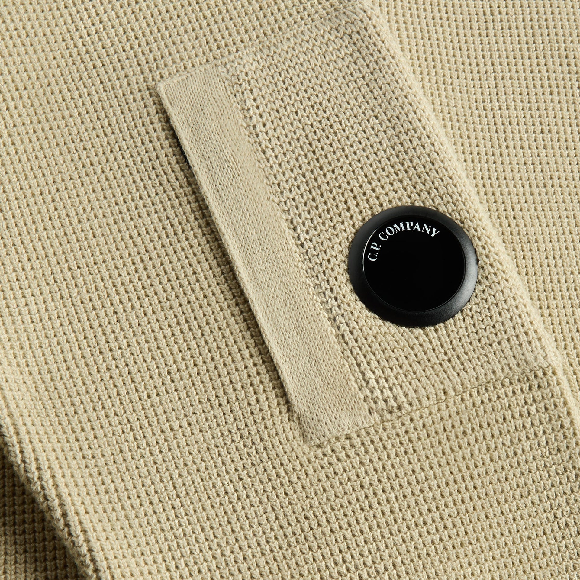 C.P. Company Waffle Knit Cotton Zip Lens Cardigan - Silver / Birch