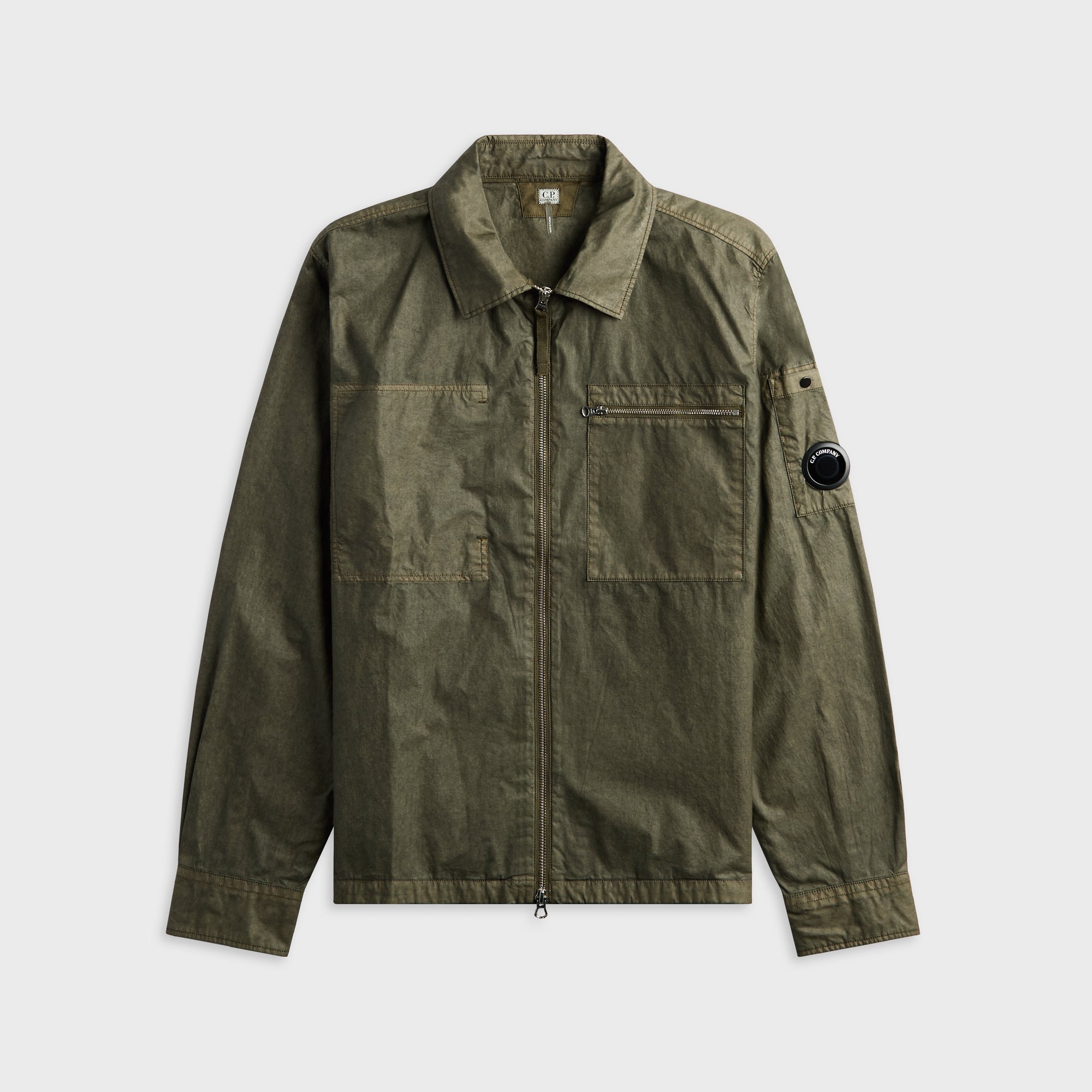 C.P. Company Cotton Plain Face Resined Lens Zipped Overshirt - Ivy