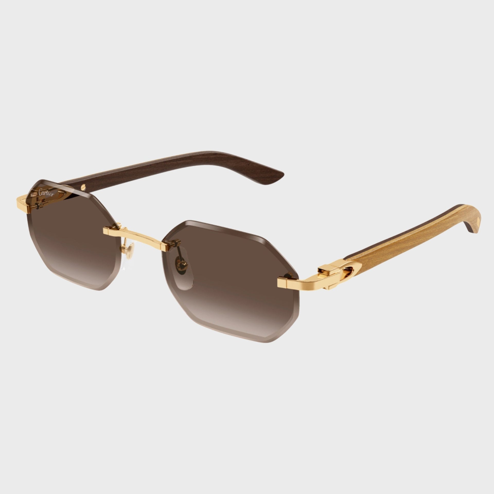 Cartier CT0439S Man Wood Sunglasses - Gold / Yellow / Brown