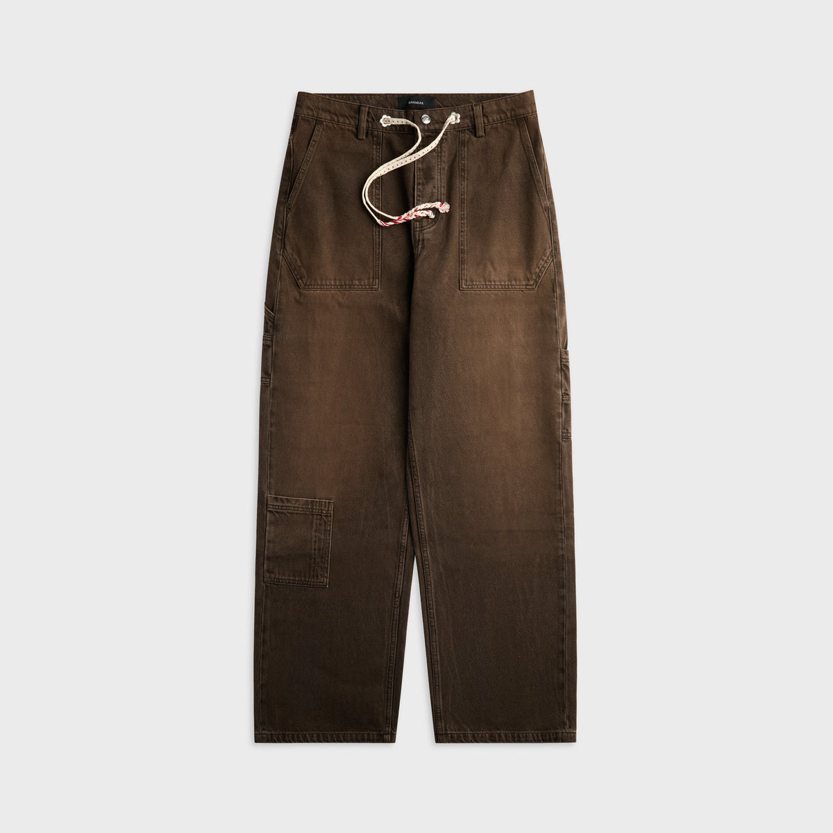 NAHMIAS Gardener Utility Pant in Brown, brown cargo pant with drawstring waist, front view