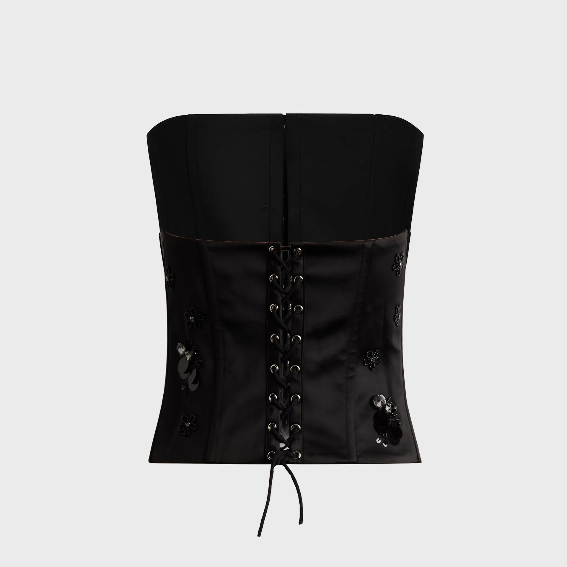 GUIZIO Embellished Satin Corset - Black