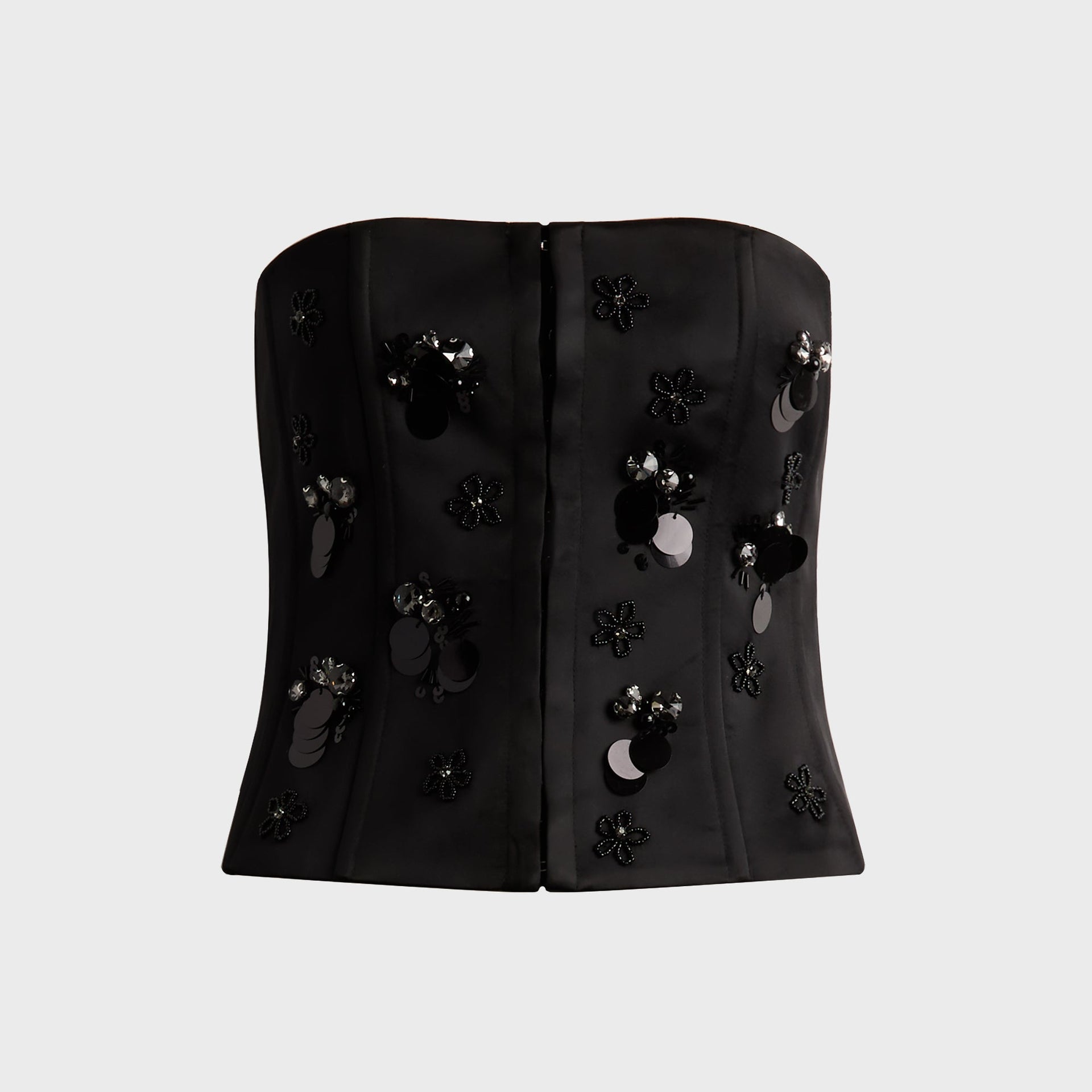 GUIZIO Embellished Satin Corset - Black