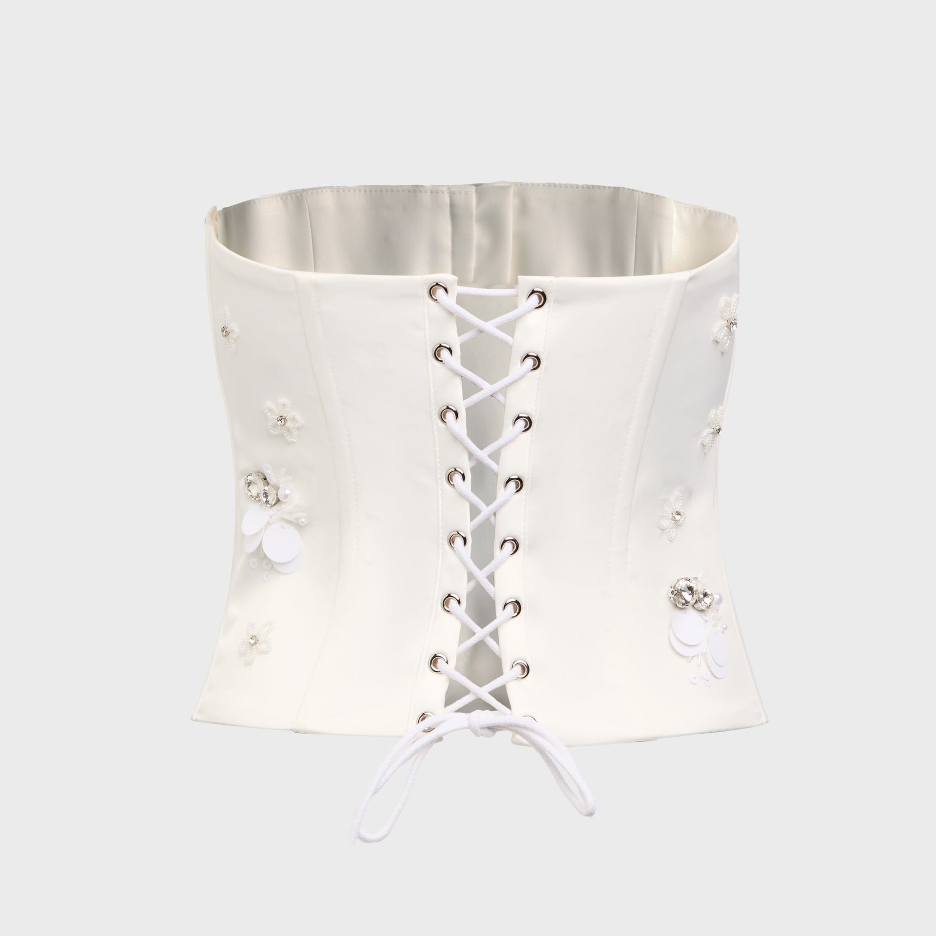 GUIZIO Embellished Satin Corset - White